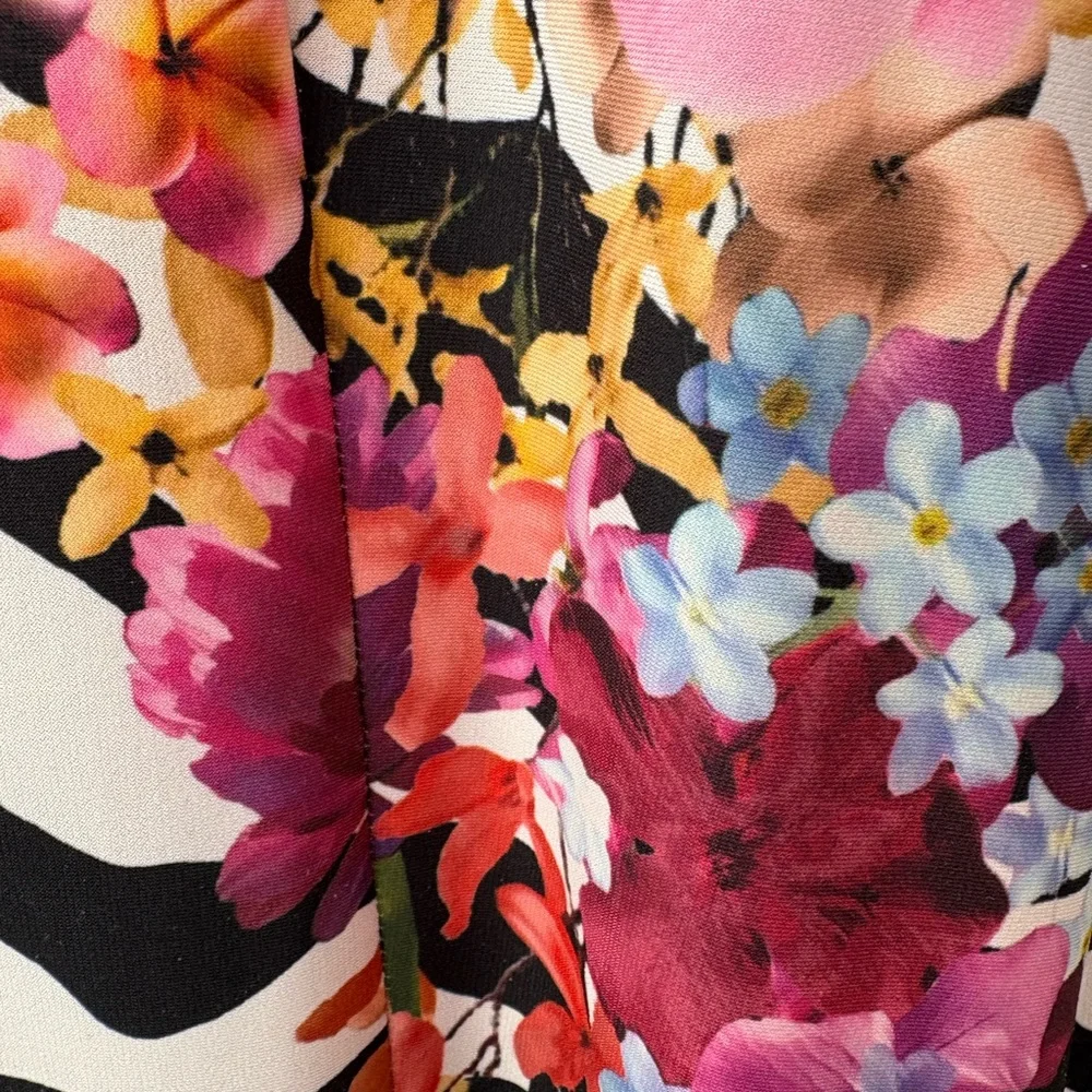 Boston Proper Black and White Zebra Top with Pink Floral Design - Picture 3 of 9